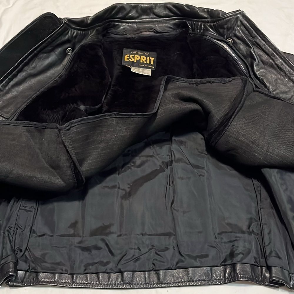 Vintage Espirt Black 100% Leather Bomber Motorcycle Jacket Small - Picture 9 of 10